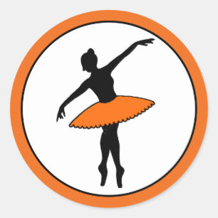 Sticker Rond Ballerina Neon Danseur de ballet Silhouette Orange