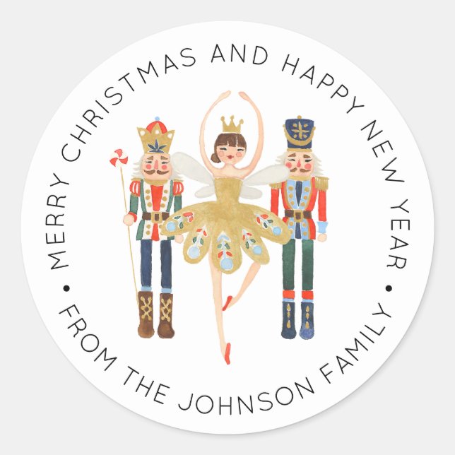 Sticker Rond Ballerina Nutcracker Noël Vacances Classic Rou (Devant)