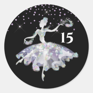 Sticker Rond Ballerina parties scintillant confetti filles fête
