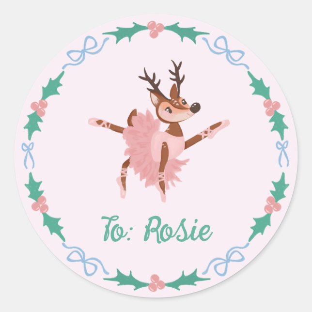Sticker Rond Ballerina Reindeer et Bows Noël (Devant)