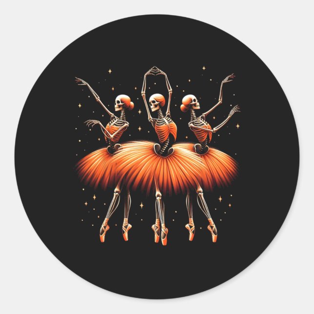 Sticker Rond Ballerina Skeleton Dance Funny Halloween Ballet 1 (Devant)