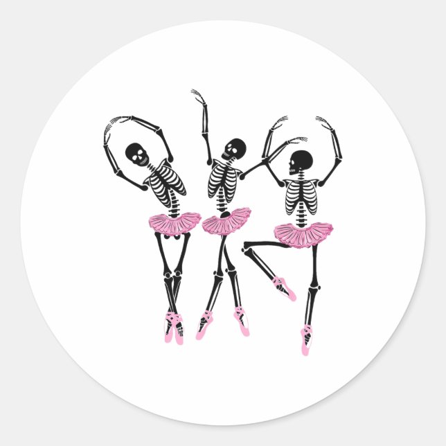 Sticker Rond Ballerina Skeletons Danser Halloween Ballerina Sk (Devant)