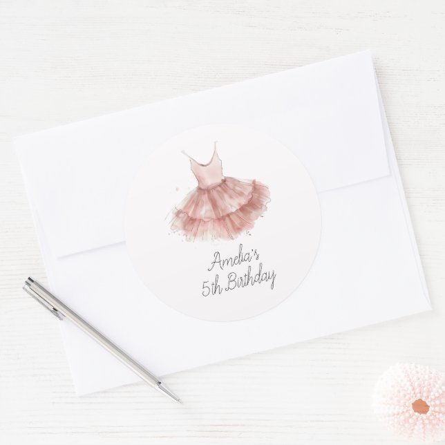 Sticker Rond Ballerina Tutu Belle Ballet Rose Script Anniversai (Enveloppe)