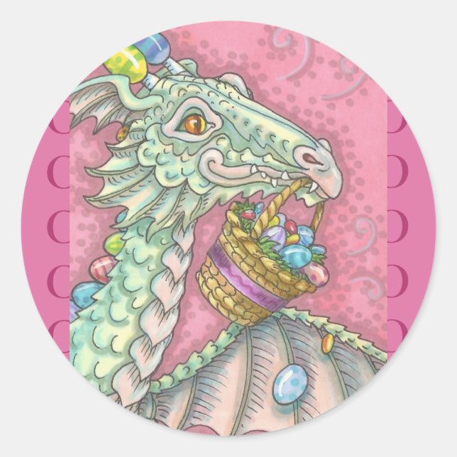 STICKER ROND BALLES D'IMAGINAIRE DE DRAGON D'OEUFS DE PÂQUES (Devant)