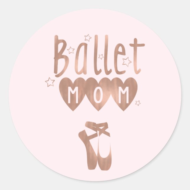 Sticker Rond Ballet Maman Rose Rose Or Étoiles & Coeurs (Devant)