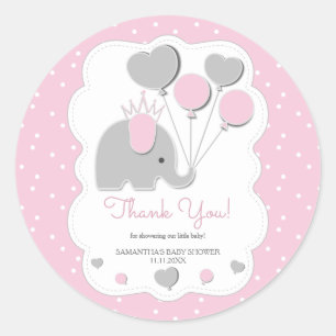 Sticker Rond Ballon Eléphant Rose Fille Baby Shower