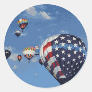 Sticker Rond Ballons à air chaud rouge, blanc et bleu