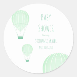 Sticker Rond Ballons à air chaud vert BABY SHOWER