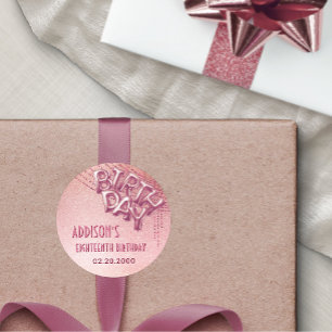 Sticker Rond Ballons à huile d'or rose Anniversaire