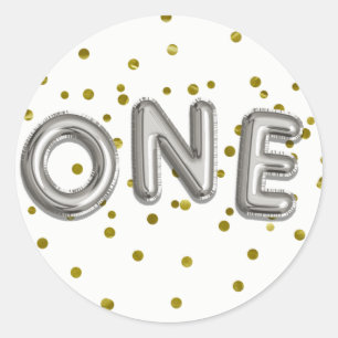 Sticker Rond Ballons Argent Doré ONE Faveur pour 1ère Fête d'An