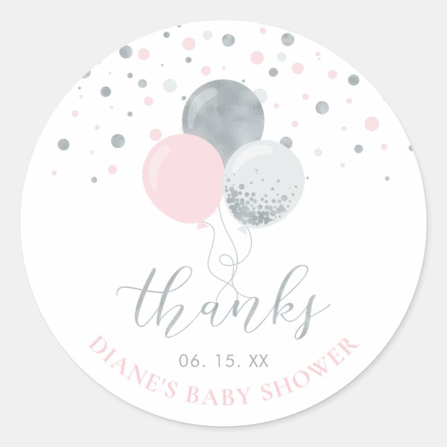 Sticker Rond Ballons argenté et rose | Parti Favoriser Merci (Devant)