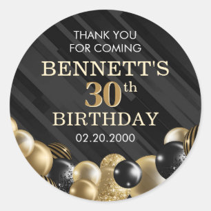 Sticker Rond Ballons Black Gold Anniversaire