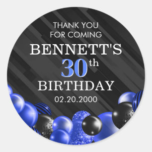 Sticker Rond Ballons Bleu Noir Anniversaire