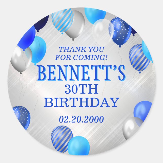 Sticker Rond Ballons Bleus Anniversaires (Devant)