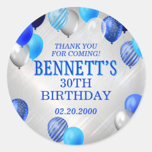 Sticker Rond Ballons Bleus Anniversaires