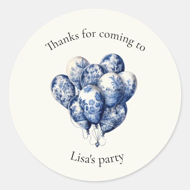Sticker Rond Ballons bleus Delft personnalisable (Devant)