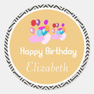Sticker Rond ballons colorés heureux anniversaire chevron jaune