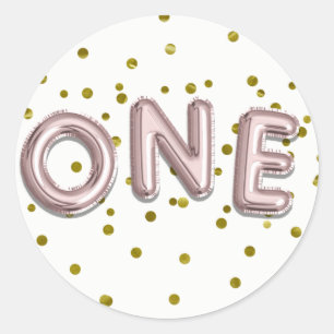 Sticker Rond Ballons Confettis Rose Gold Anniversaire Premier 1