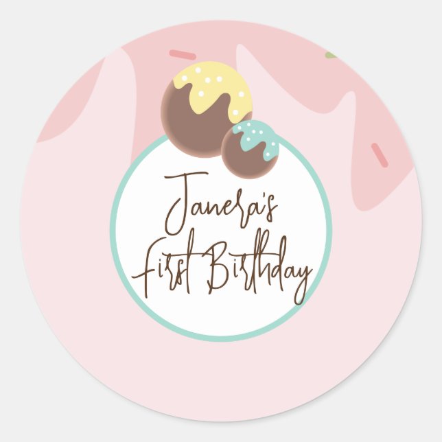 Sticker Rond Ballons Cute Cakepop Premier Anniversaire Froid (Devant)