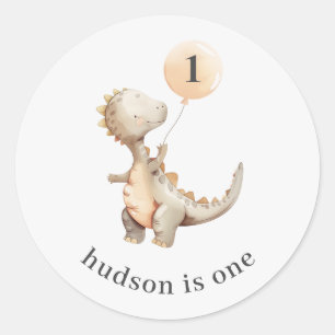 Sticker Rond Ballons d'anniversaire de Dinosaur