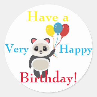 Sticker Rond Ballons d'Anniversaire de Panda en caricature mign