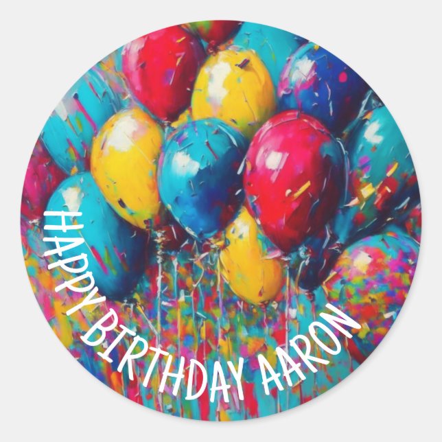 Sticker Rond Ballons d'anniversaire personnalisés (Devant)
