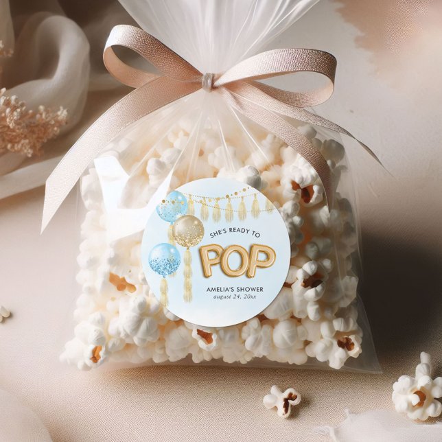 Sticker Rond Ballons de Baby shower floral "Prêt à pop" (Créateur téléchargé)