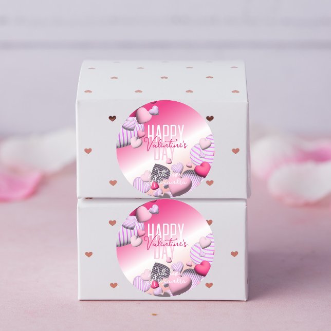 Sticker Rond Ballons de coeur rose et blanc rayé Saint-Valentin (Créateur téléchargé)