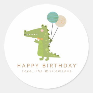 Sticker Rond Ballons de crocodile mignonne Anniversaire personn