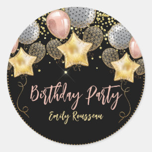 Sticker Rond Ballons de fête d'anniversaire Gold Parties scinti
