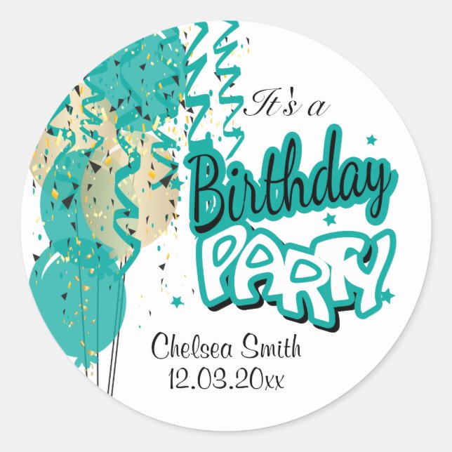 Sticker Rond Ballons de fête d'anniversaire - Turquoise (Devant)