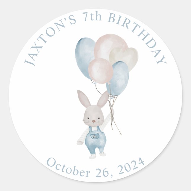 Sticker Rond Ballons de lapin Anniversaire Classic Round (Devant)