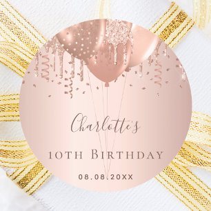 Sticker Rond Ballons d'or rose de fête d'anniversaire