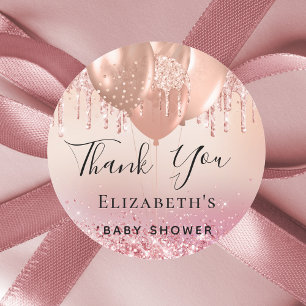 Sticker Rond Ballons d'or rose rose baby shower