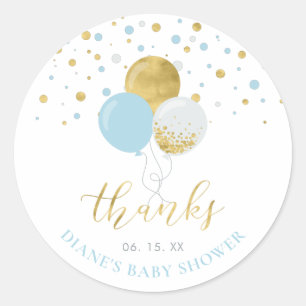 Sticker Rond Ballons dorés et bleu clair   Cadeau de fête Merci