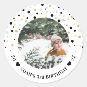 Sticker Rond Ballons dorés et noirs   Photo d'anniversaire garç