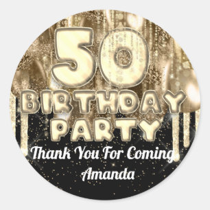 Sticker Rond Ballons dorés pour 50 ans Merci pour le nom
