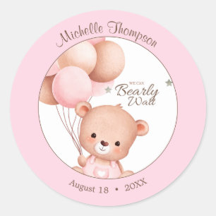 Sticker Rond Ballons d'ours aquarelle rose