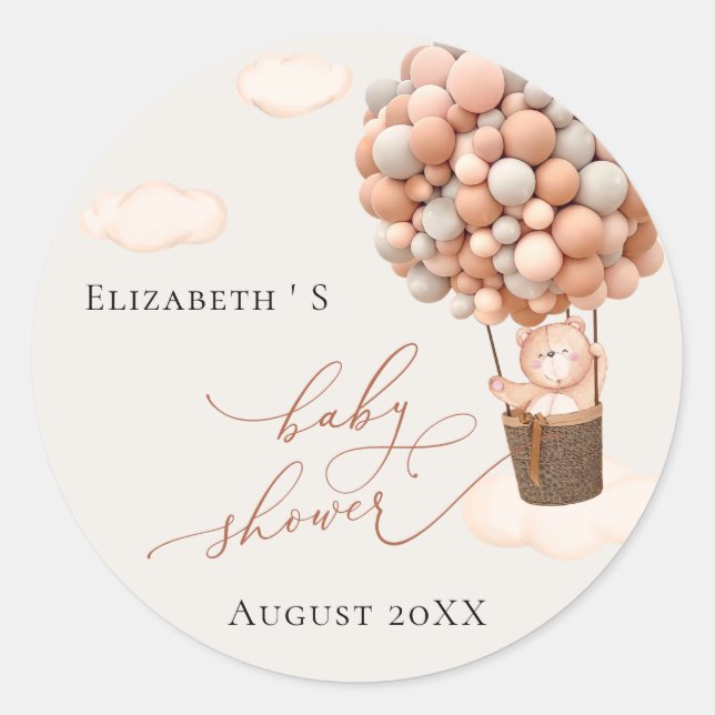 Sticker Rond Ballons d'ours de baby shower (Devant)