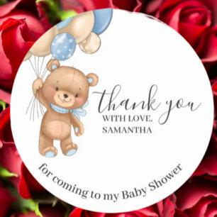 Sticker Rond Ballons d'ours en peluche Anniversaire Merci bleu 