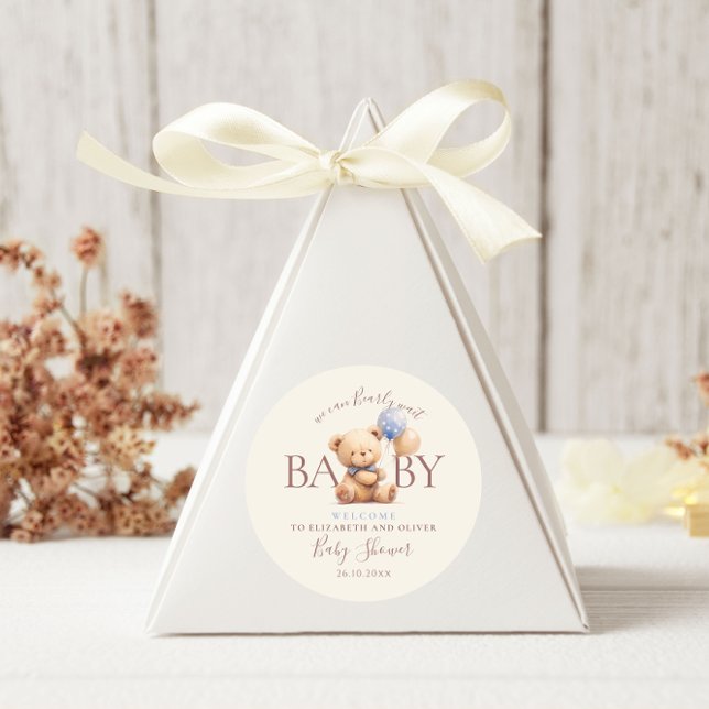 Sticker Rond Ballons d'ours en peluche mignon Boho bleu Rose Fl (Créateur téléchargé)