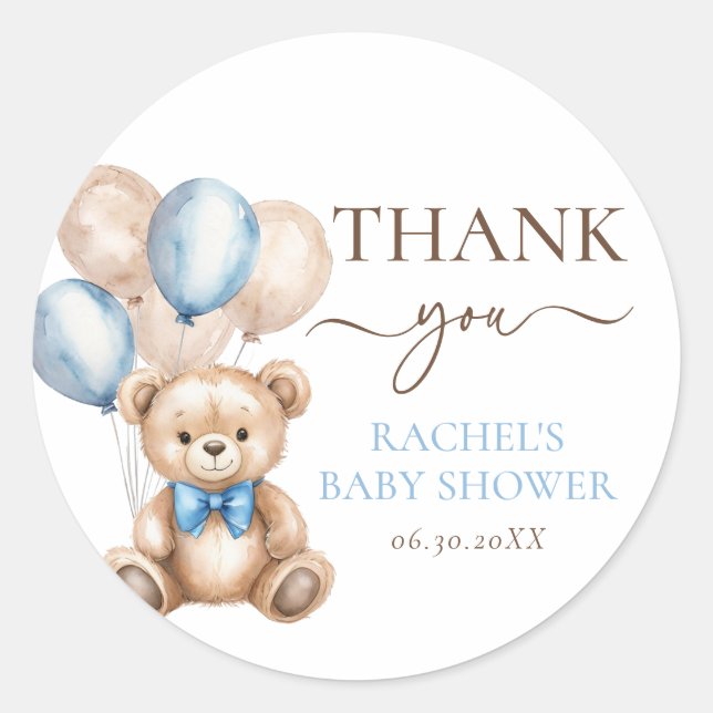 Sticker Rond Ballons d'ours en peluche mignons | Baby shower Bl (Devant)