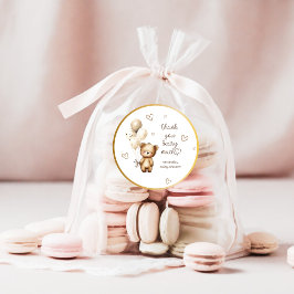 Sticker Rond Ballons d'ours Merci de Baby shower neutre mou