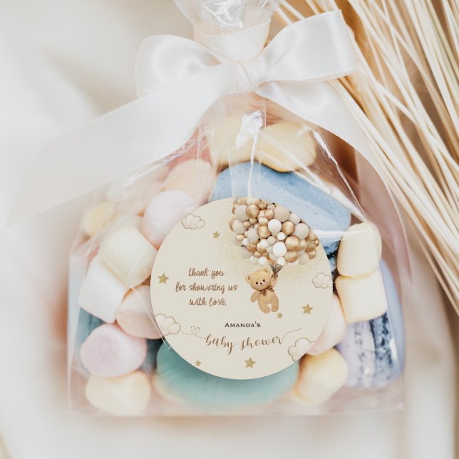 Sticker Rond Ballons d'ours Merci d'or beige (Créateur téléchargé)