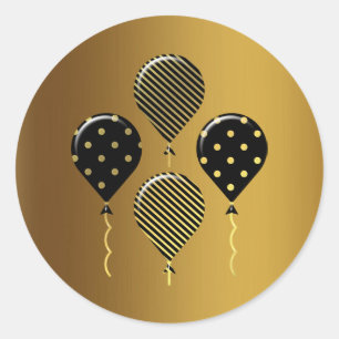Sticker Rond Ballons Festif Or et Noir