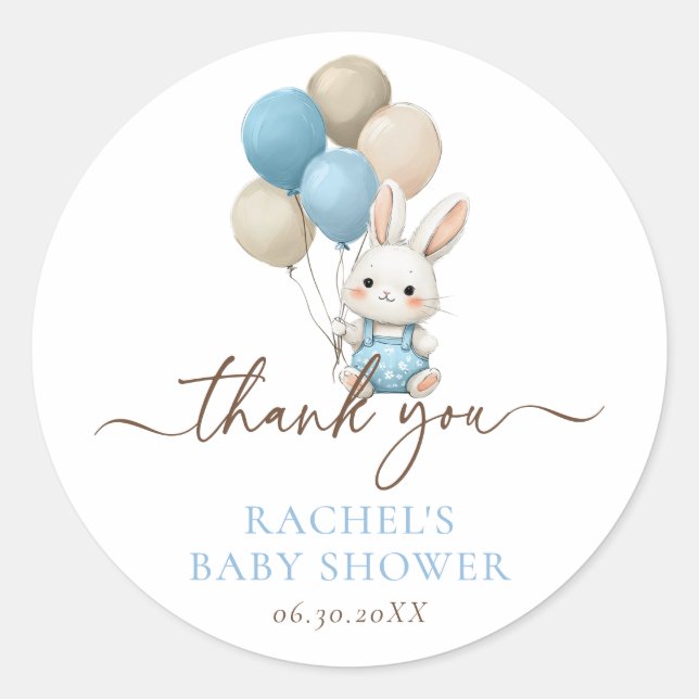 Sticker Rond Ballons lapins | Bébé bleu douche garçon (Devant)