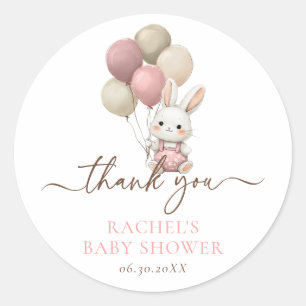 Sticker Rond Ballons lapins Douche rose bébé fille