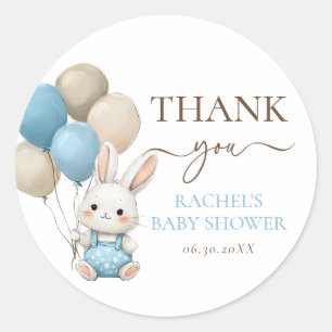 Sticker Rond Ballons lapins mignons Baby shower Blue Boy