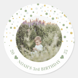 Sticker Rond Ballons or et vert Boy Birthday Party Photo