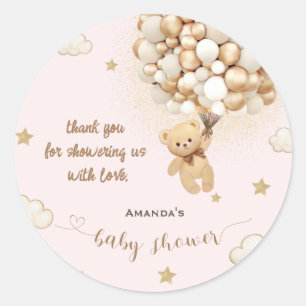 Sticker Rond Ballons Ours Rose Or Merci